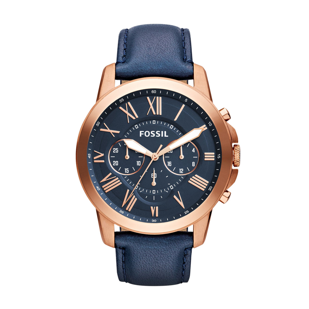 Fossil FS4835 Grant Chronograph Blue Leather Strap Men's Watch - mzwatcheslk srilanka