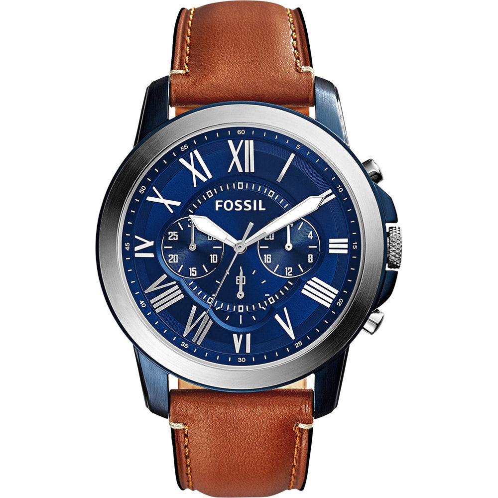 Fossil  FS5151 Grant Blue Chronograph Dial Brown Leather Strap Men's Watch - mzwatcheslk srilanka