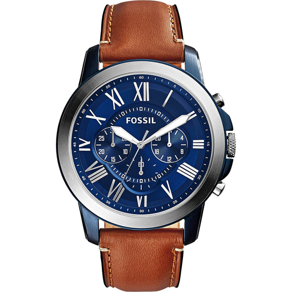 Fossil  FS5151 Grant Blue Chronograph Dial Brown Leather Strap Men's Watch - mzwatcheslk srilanka