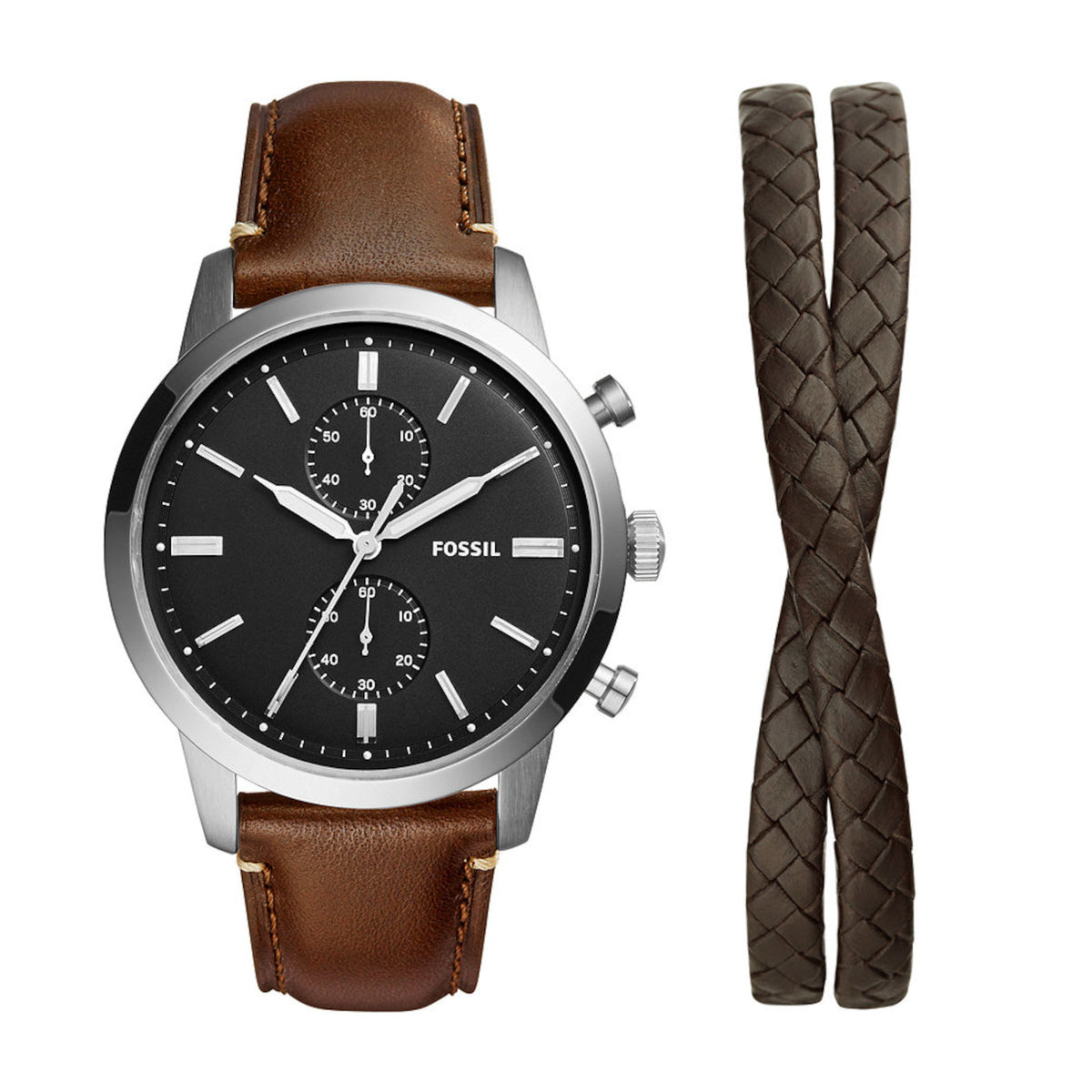 Fossil FS5967SET Townsman Giftset Black Chrono Dial Brown Leather Stra ...