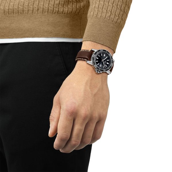 Black face shop brown strap watch