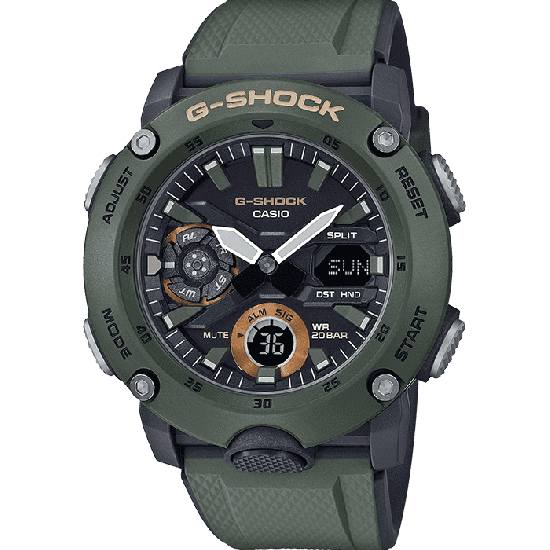 Casio G-Shock GA-2000-3AER  Carbon Core Guard Green Rubber Strap Men's Watch - mzwatcheslk srilanka