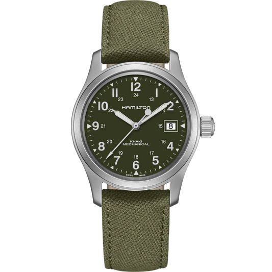 Hamilton H69439363 Khaki Field Officer Mechanical Green Canvas Strap Men's Watch - mzwatcheslk srilanka