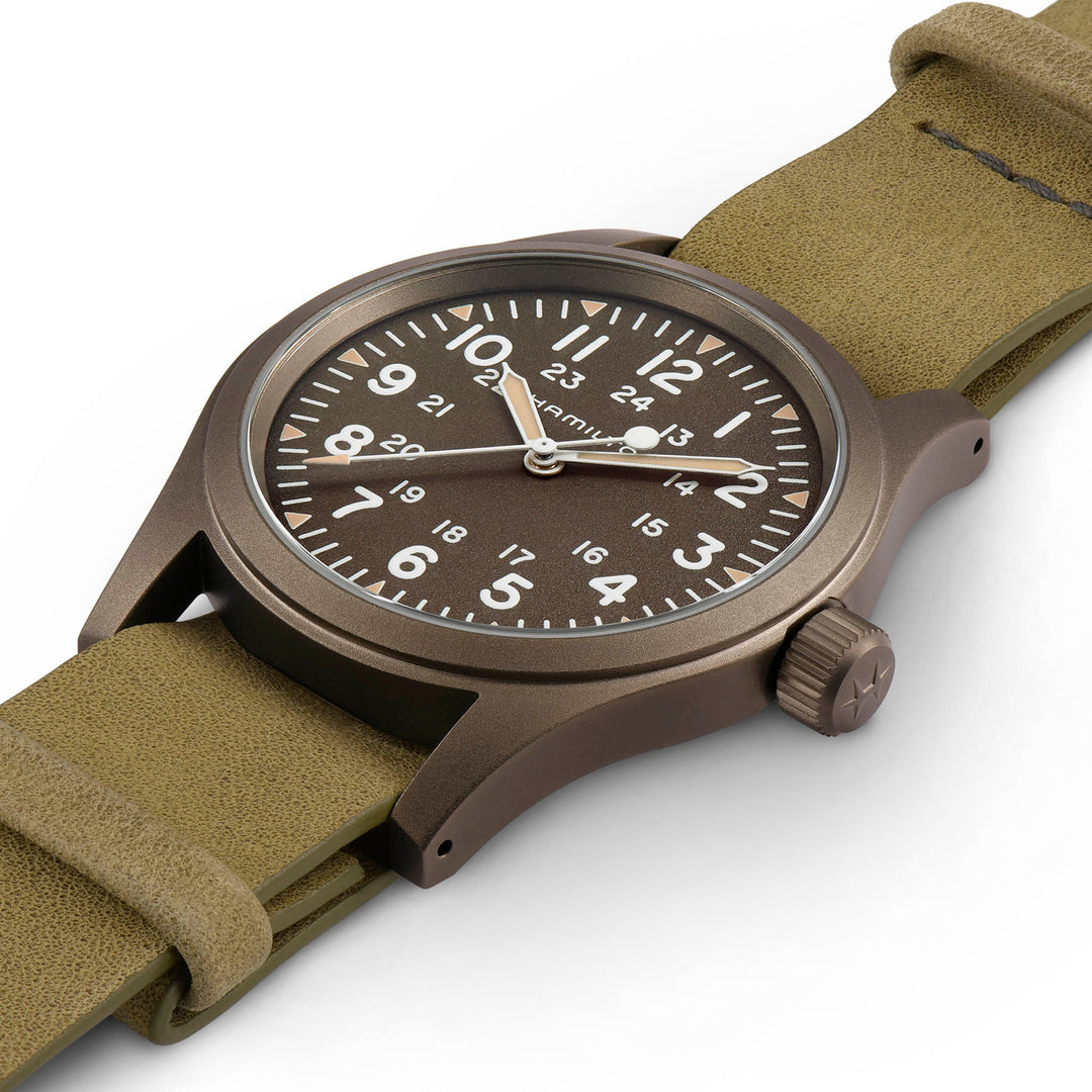 Hamilton  H69449861 Khaki Field Mechanical Brown Dial Leather Strap Men's Watch - mzwatcheslk srilanka