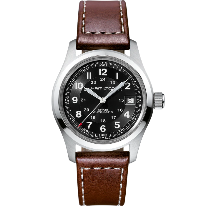 Hamilton H70455533 Hamilton Khaki Field 38mm Automatic Black Dial Brown Strap Men's Watch - mzwatcheslk srilanka