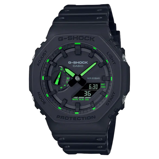 Casio G-Shock GA-2100-1A3ER 2100 Utility Black Series Neon Green Details Men's Watch - mzwatcheslk srilanka