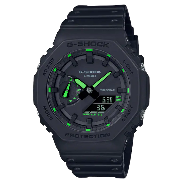 Casio G-Shock GA-2100-1A3ER 2100 Utility Black Series Neon Green Details Men's Watch - mzwatcheslk srilanka