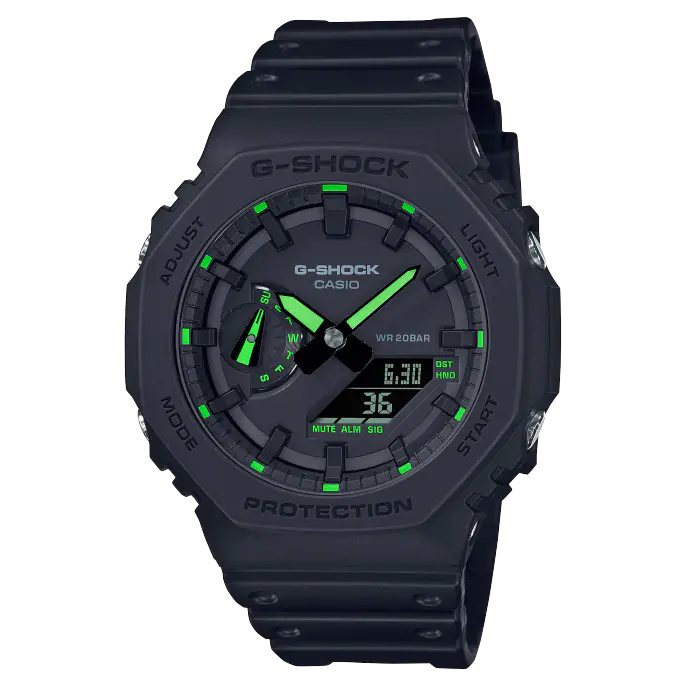 Casio G-Shock GA-2100-1A3ER 2100 Utility Black Series Neon Green Details Men's Watch - mzwatcheslk srilanka