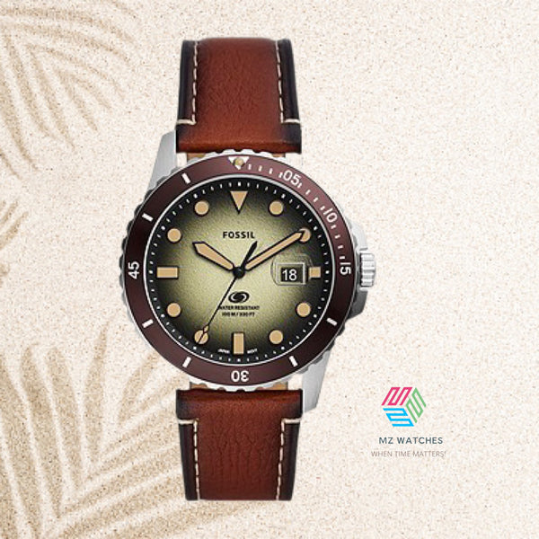 Fossil FS5961 Blue Green Dial Brown Eco Leather Strap Men’s Watch - mzwatcheslk srilanka
