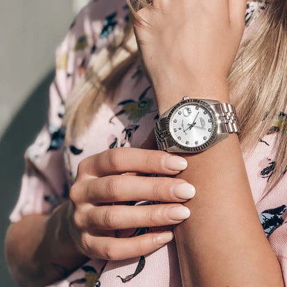 34mm watch on woman's wrist deals