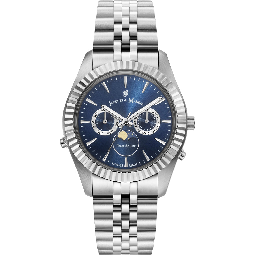 Jacques Du Manoir JWG01601 Inspiration Moonphase 40mm Blue Dial Stainless Steel Men's Watch - mzwatcheslk srilanka