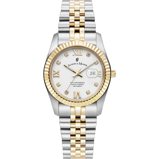 Jacques Du Manoir JWL01305 Inspiration Roman II 34mm White Dial Two Tone Steel Bracelet Women's Watch - mzwatcheslk srilanka