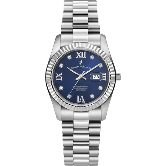 Jacques Du Manoir JWL01307 Inspiration Roman II 34mm Blue Dial Stainless Steel Bracelet Women's Watch - mzwatcheslk srilanka