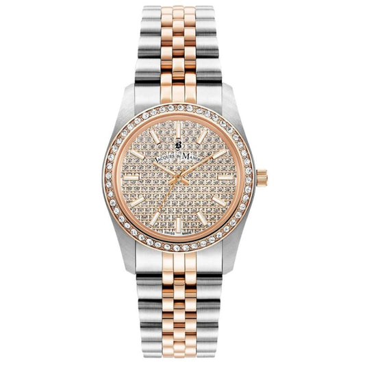 Jacques Du Manoir JWL01104 Inspiration Glamour 34mm Rose Gold Pave Dial Two Tone Steel Women's Watch - mzwatcheslk srilanka