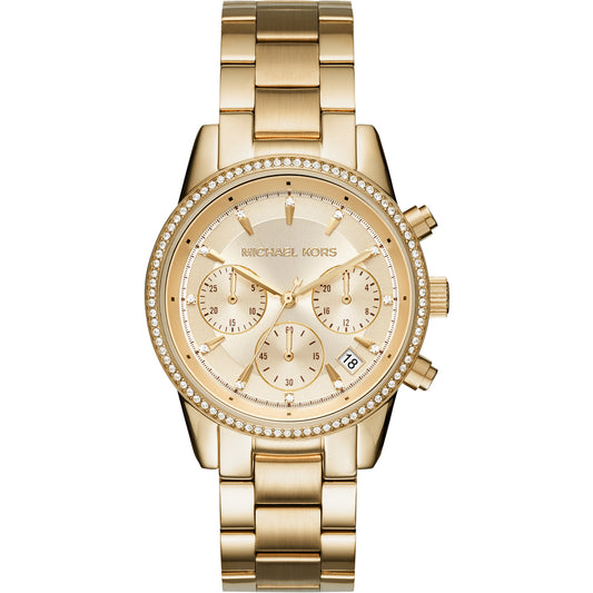 Michael Kors MK6356 Ritz Crystal Set Bezel Gold Toned Women's Watch - mzwatcheslk srilanka