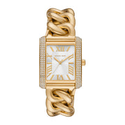 Michael Kors MK7300 Emery Silver Rectangular Dial Gold Chain Stainless Steel Bracelet Women's Watch - mzwatcheslk srilanka