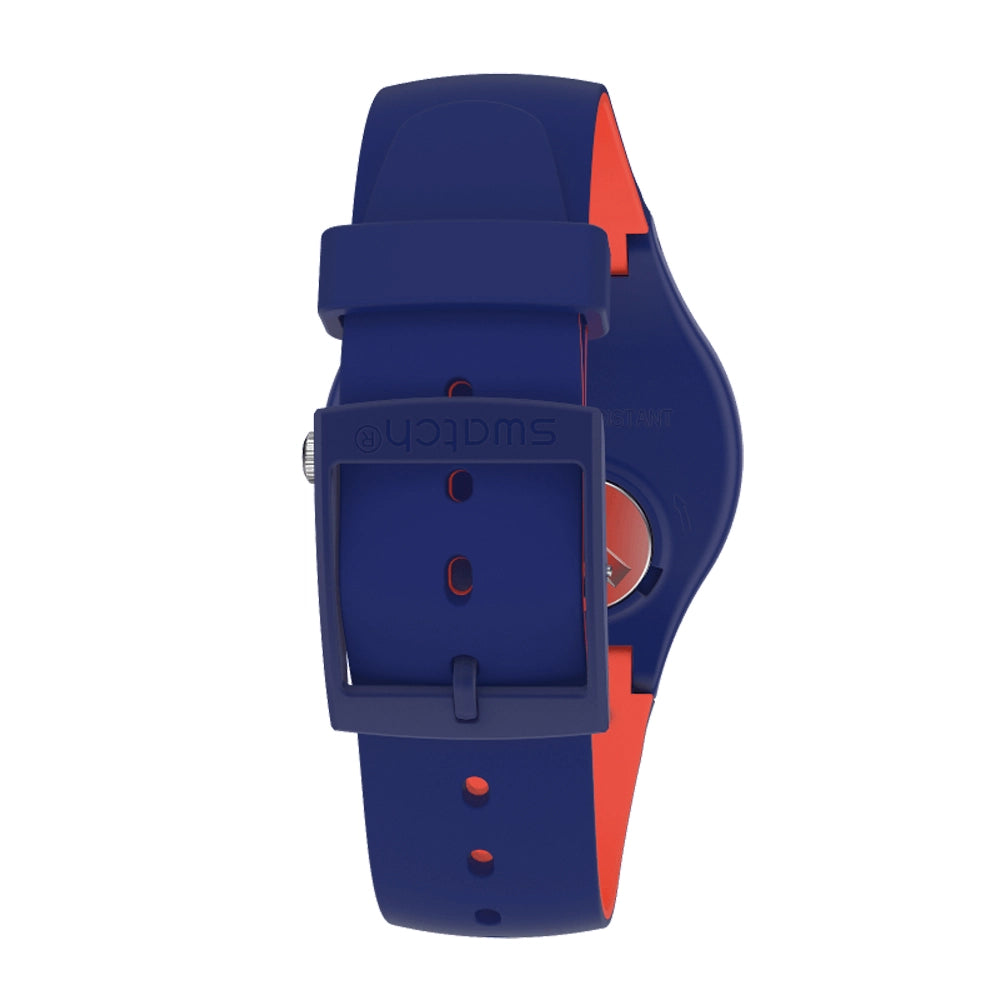 Swatch SUON146 BLUENRED Blue & Red Silicone Strap Blue Dial Red Markers Men's Watch - mzwatcheslk srilanka