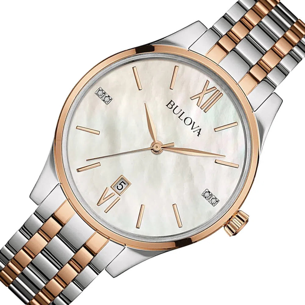 Bulova 98S150 Two Tone Rose Gold Pearl Diamond Women's Watch - mzwatcheslk srilanka