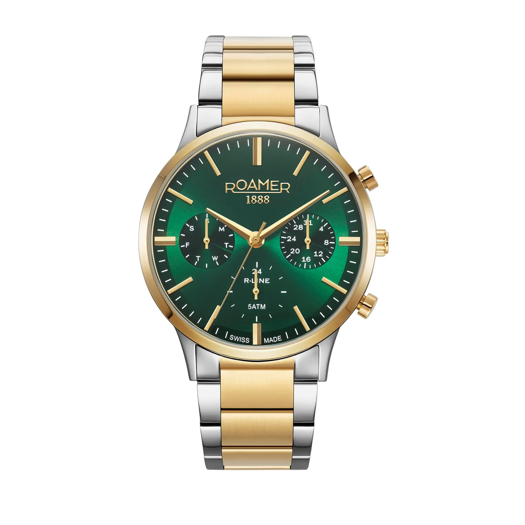 Roamer 718982 48 75 70  R Line Multifunction Green Dial Two Tone Stainless Steel Bracelet Men's Watch - mzwatcheslk srilanka