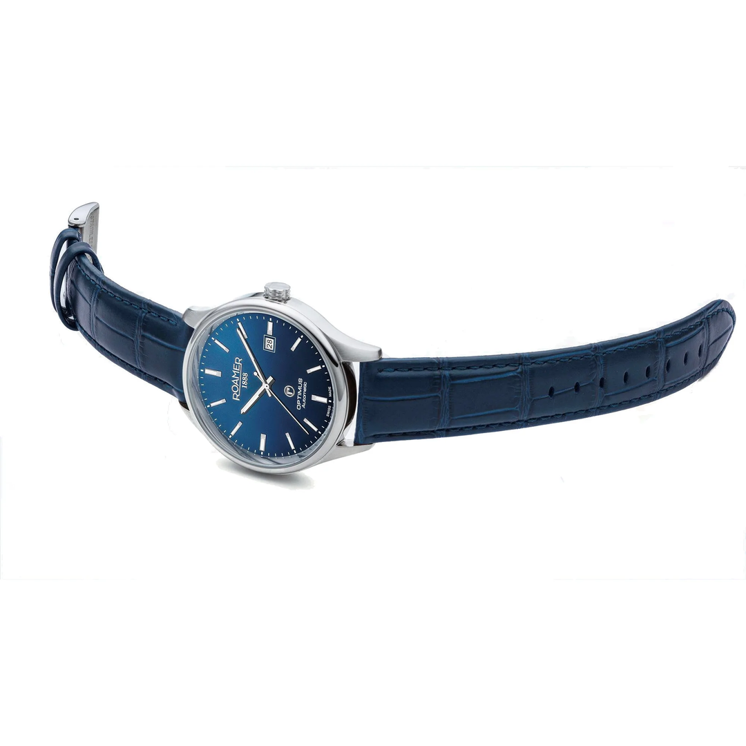 Roamer 983983 41 45 05  Optimus Automatic Blue Dial Blue Leather Strap Men's Watch - mzwatcheslk srilanka