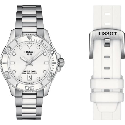 Tissot T1202101101100  Seastar 1000 36mm White Dial Stainless Steel Men's Watch - mzwatcheslk srilanka