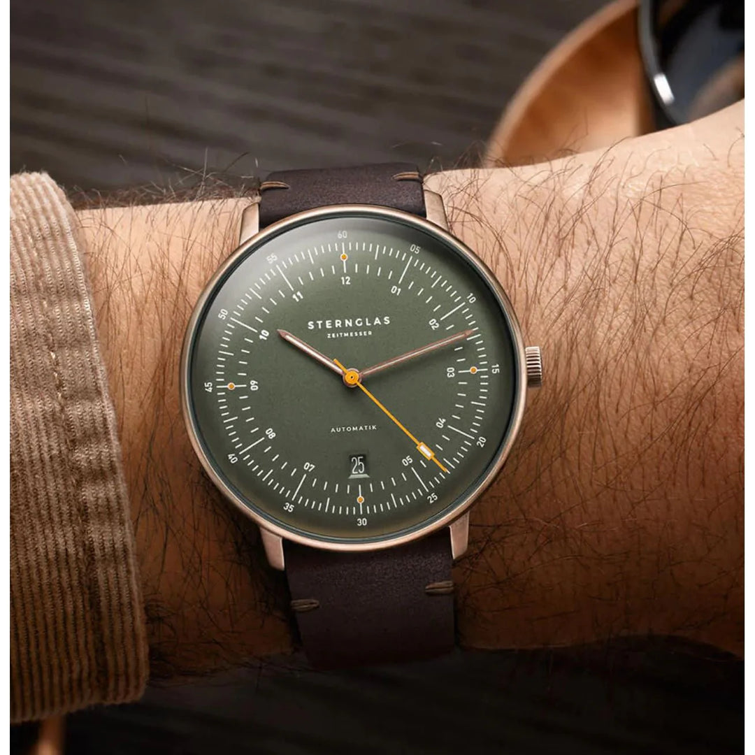 STERNGLAS S02-HHR19-VI17 Limited Edition Hamburg Automatic Bronze Green Leather Men's Watch - mzwatcheslk srilanka