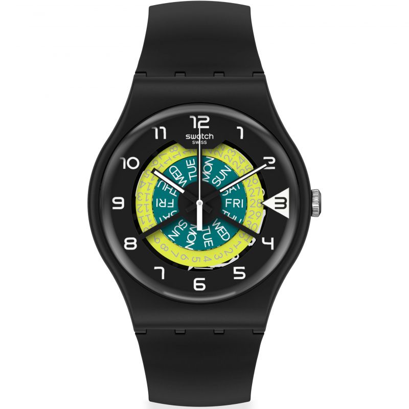 Swatch SUOB732 KEEP TURNING Black Silicone Strap Two Tone Dial Men's Watch - mzwatcheslk srilanka