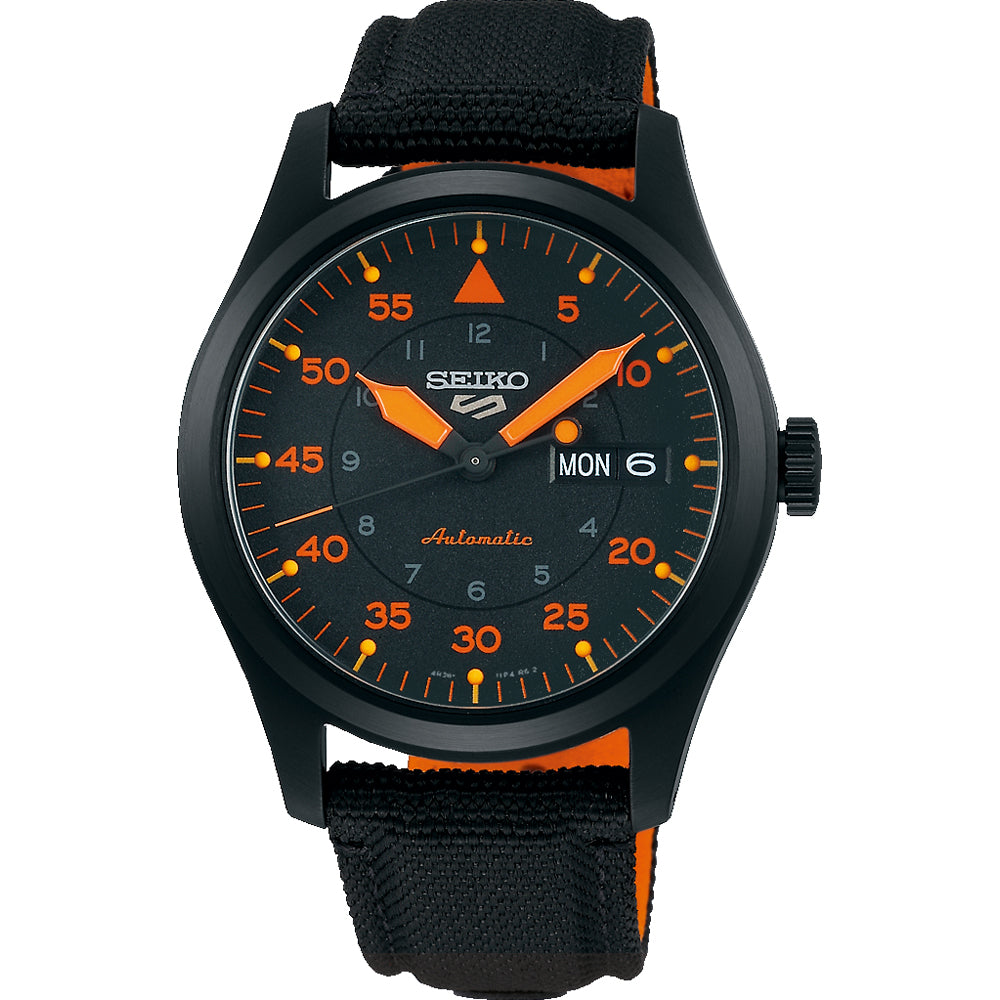 Seiko 5 Sports SRPH33K1 Flieger Automatic Black and Orange  Men's Watch - mzwatcheslk srilanka