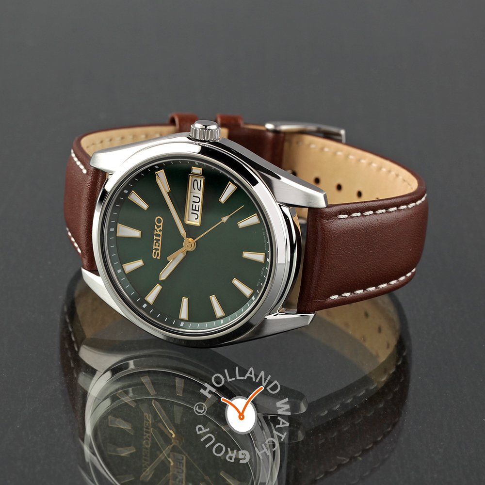 Seiko SUR449P1 Green Dial Brown Leather Strap Men's Watch - mzwatcheslk srilanka