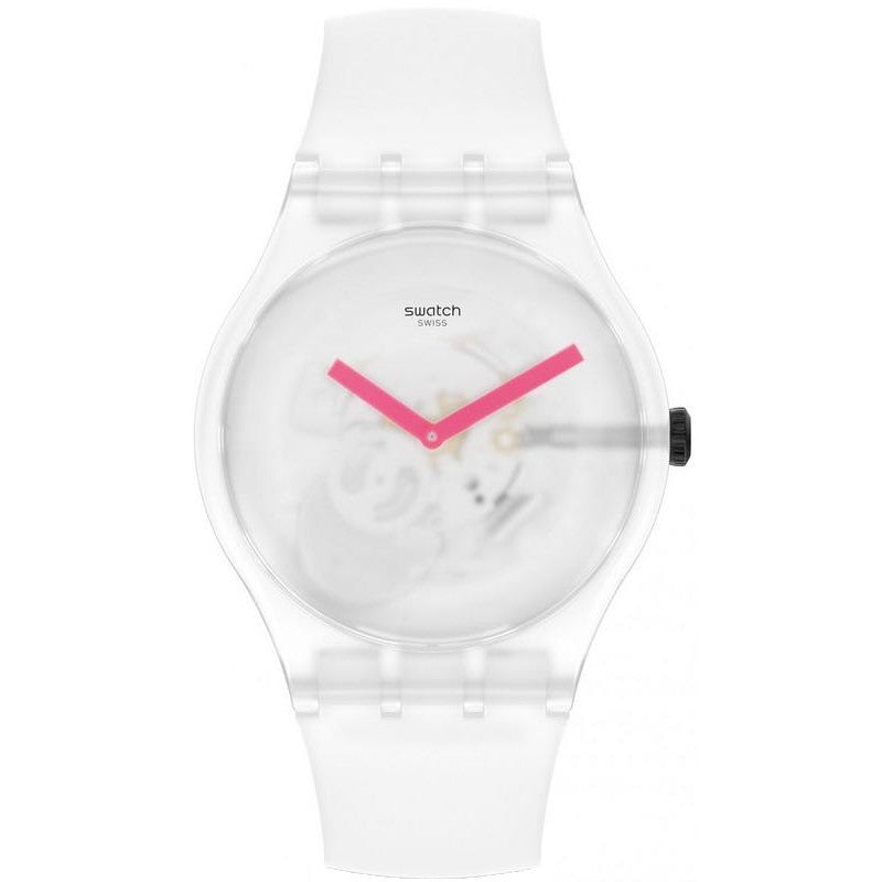 Swatch SUOW172 SNOW BLUR White Silicone Strap White Transparent Dial Watch - mzwatcheslk srilanka