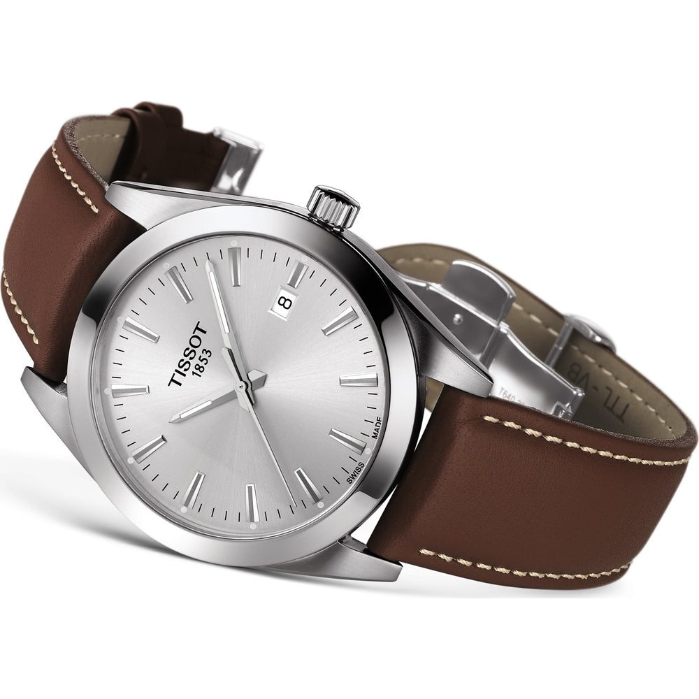 Tissot Gentleman T1274101603100 Brown Leather Strap Silver Dial Men's Watch - mzwatcheslk srilanka