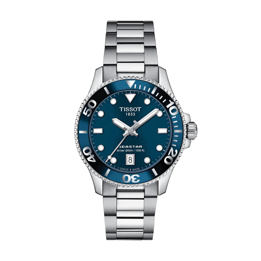 Tissot T1202101104100 Seastar 1000 36mm Blue Dial Stainless Steel Bracelet Men's Watch - mzwatcheslk srilanka