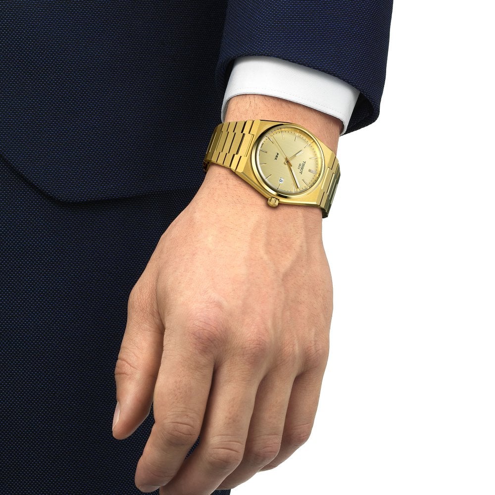 Tissot T1374103302100  PRX 40 205 Gold Dial Gold PVD Plated Steel Bracelet Men's Watch - mzwatcheslk srilanka