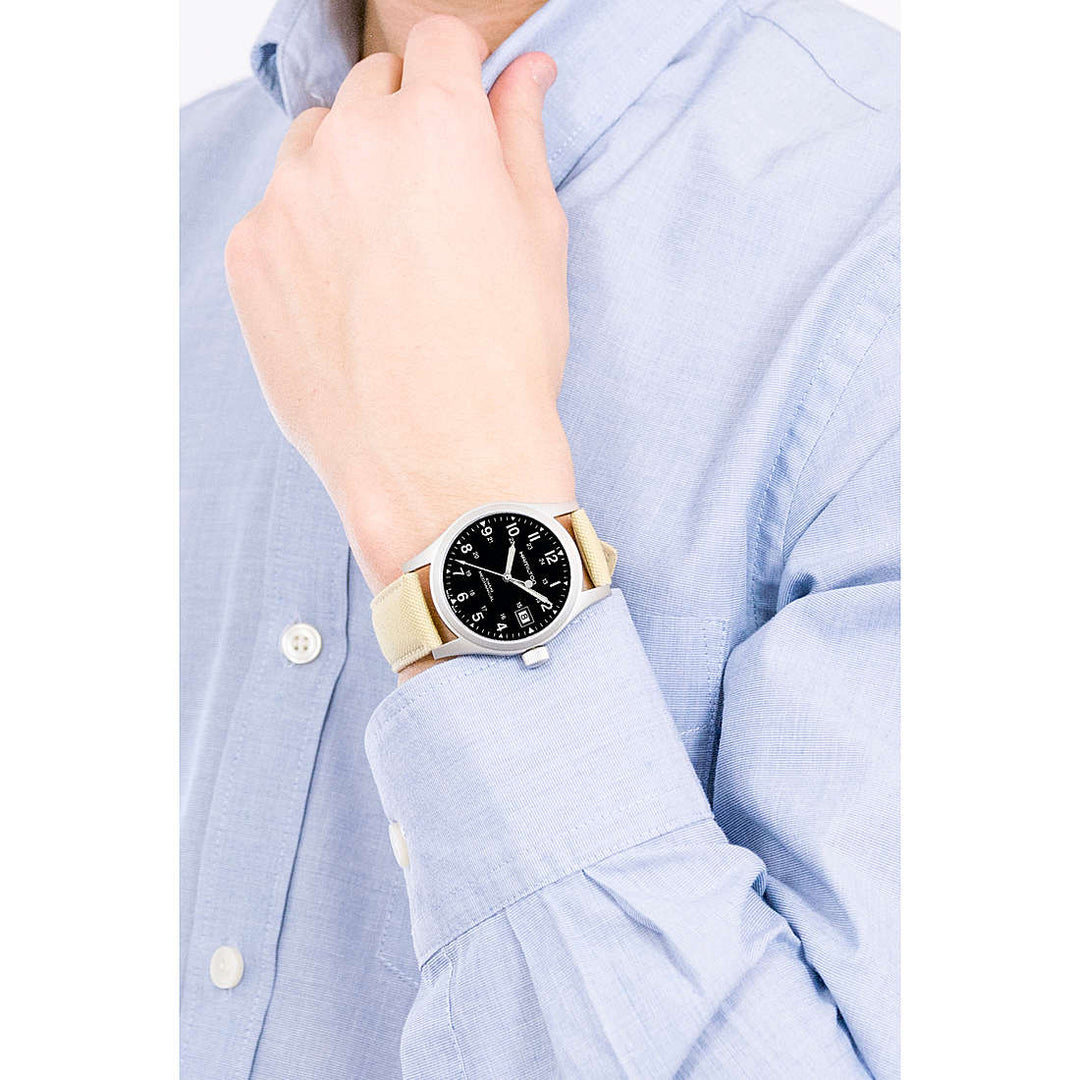 Hamilton H69439933 Khaki Field Officer Handwinding Beige Strap Black Dial Men's Watch - mzwatcheslk srilanka