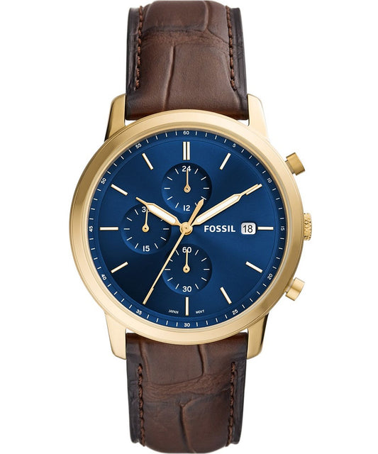Fossil  FS5942 Minimalist  Blue Chronograph Dial Brown Eco-Leather Strap Men's Watch - mzwatcheslk srilanka